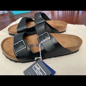 Birkenstock Soft Footbed Black Oiled Leather Sandal.Size 11 mens 44 Euro. NWT